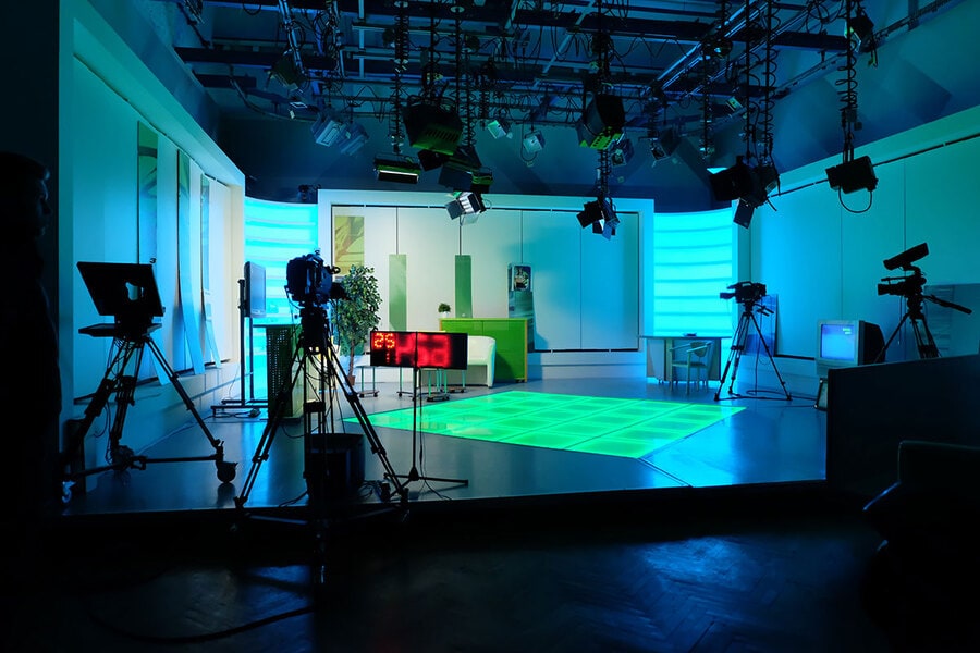 A cutting-edge set with broadcasting equipment.