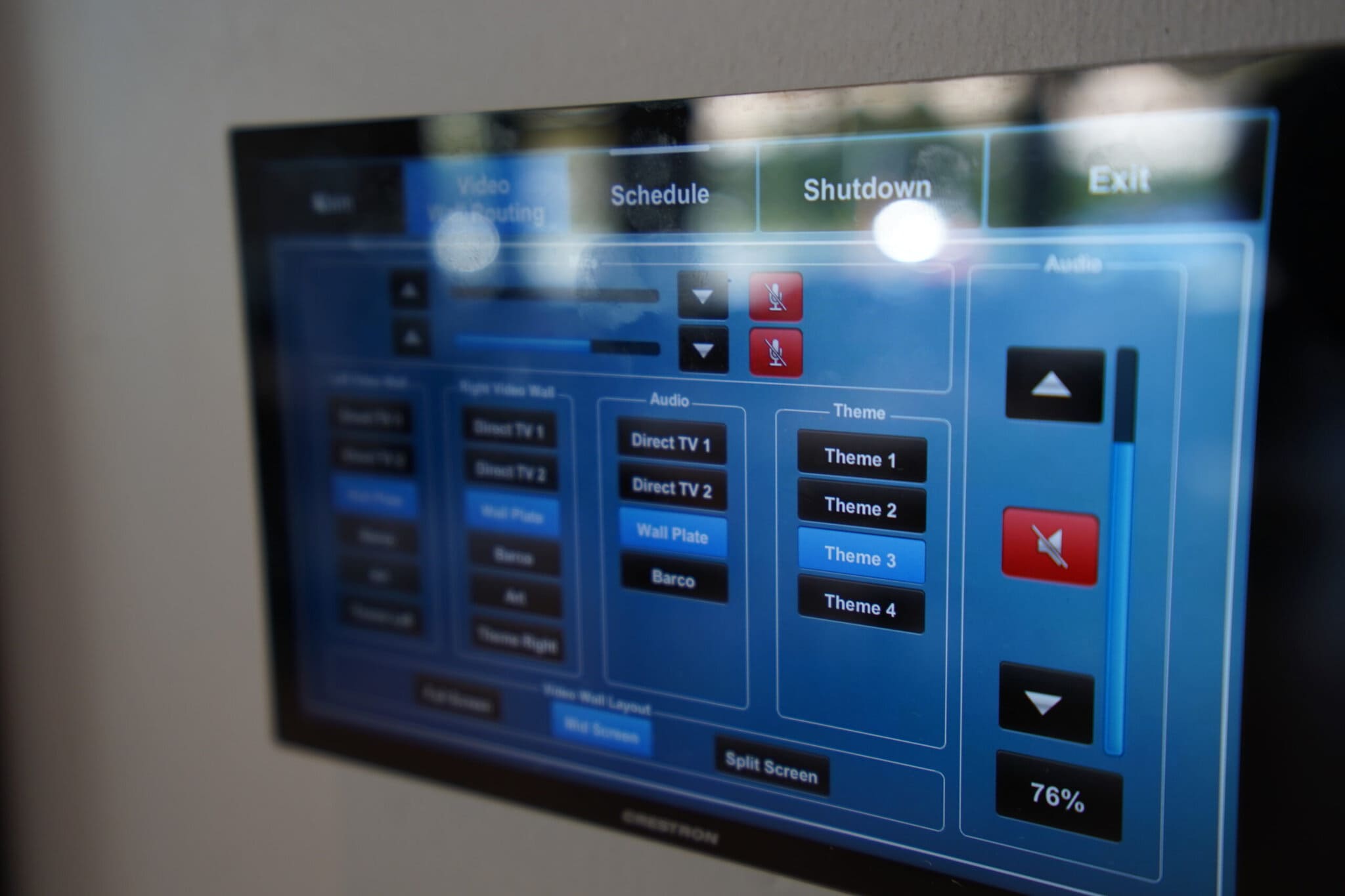 Touchscreen control panel with various settings.