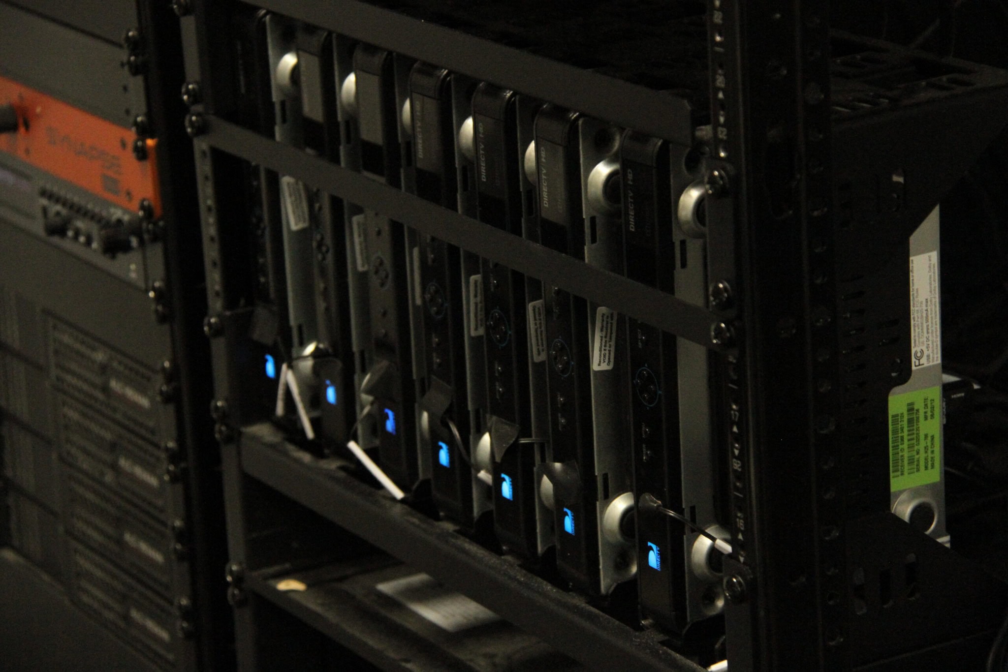 Server rack with multiple units in data center.