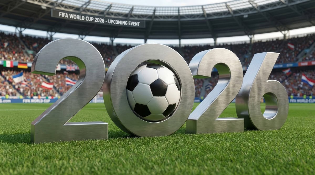 Stadium with 2026 soccer ball display